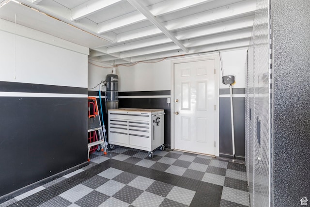 basement featuring dark floors