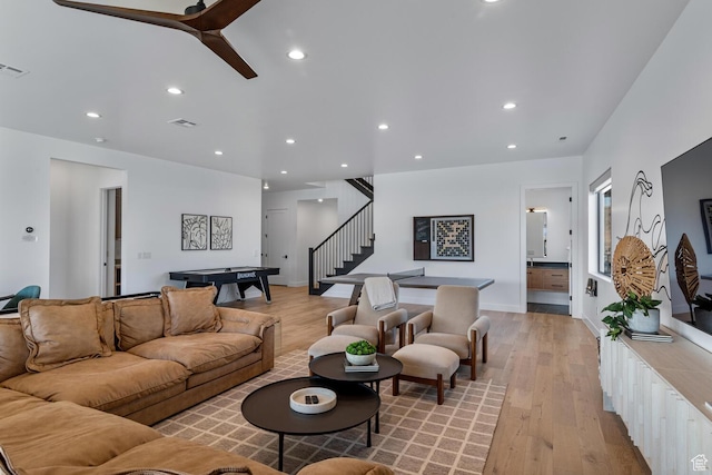 833 W Savoy Ln, St George, UT 84790 - living area featuring light wood-type flooring, stairs, billiards, recessed lighting, and baseboards