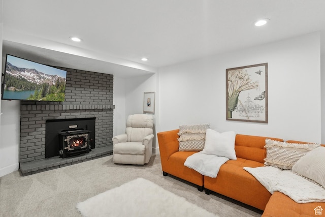 living room with carpet flooring and recessed lighting