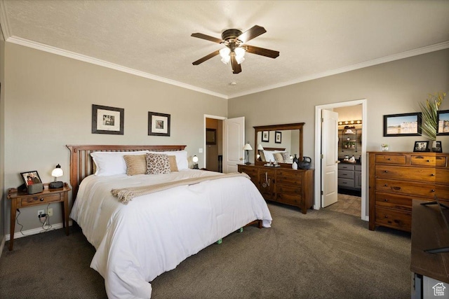 1243 E 1450 N, Lehi, UT 84043 - carpeted bedroom featuring ornamental molding, a ceiling fan, and connected bathroom
