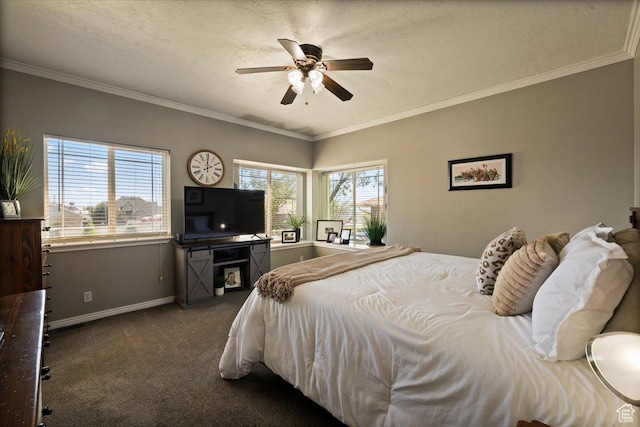 1243 E 1450 N, Lehi, UT 84043 - bedroom featuring dark carpet, baseboards, crown molding, and a ceiling fan
