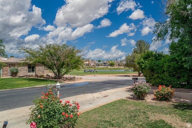view of road with a water view
