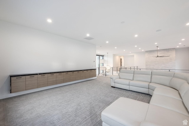 9969 S Altamont Dr E, Sandy, UT 84092 - living area with light colored carpet, recessed lighting, and ceiling fan