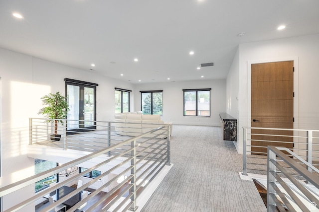 9969 S Altamont Dr E, Sandy, UT 84092 - hallway featuring carpet floors, an upstairs landing, and recessed lighting