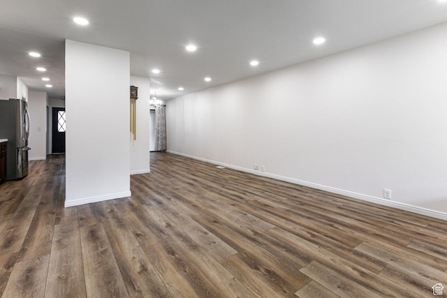 1950 S 200 W Unit B12, Bountiful, UT 84010 - unfurnished living room with recessed lighting, dark wood-style flooring, baseboards, and a chandelier