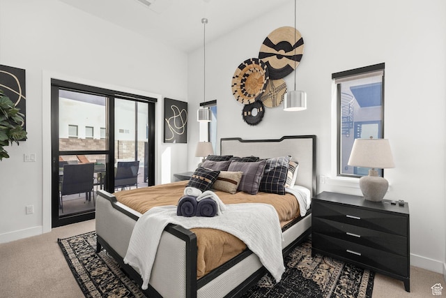 1450 W Torrey Pines Rd, Hurricane, UT 84737 - bedroom with carpet floors, access to outside, multiple windows, and a high ceiling