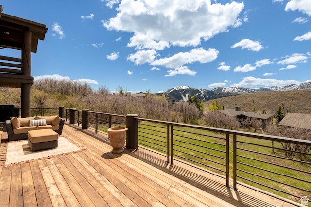 3623 Oakwood Ct, Park City, UT 84060 - wooden deck featuring an outdoor living space and a mountain view
