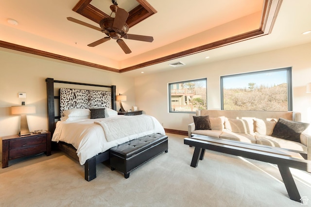 3623 Oakwood Ct, Park City, UT 84060 - bedroom featuring a raised ceiling, light carpet, recessed lighting, and ceiling fan