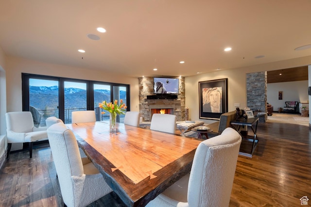 3623 Oakwood Ct, Park City, UT 84060 - dining room with a fireplace, recessed lighting, and wood finished floors