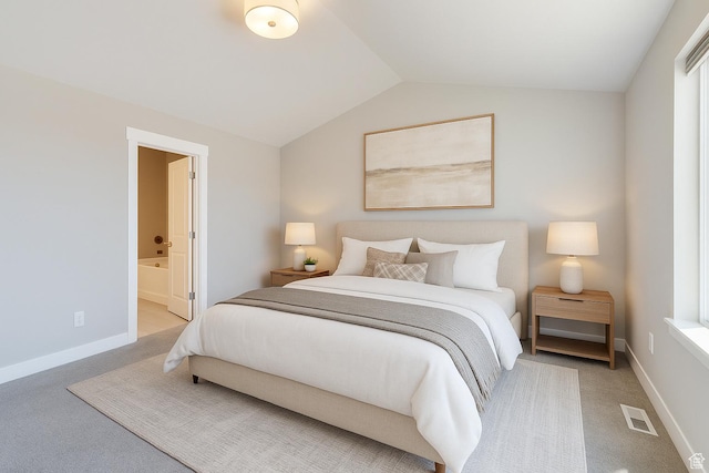 1079 W 1970 S, Orem, UT 84058 - bedroom featuring carpet flooring, vaulted ceiling, ensuite bathroom, and baseboards