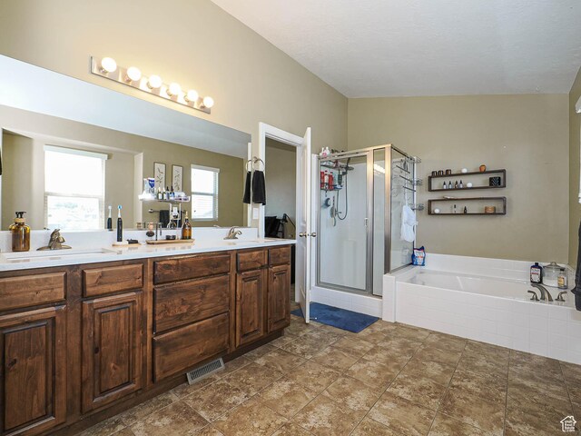 879 W Saddlebrook Dr, Kaysville, UT 84037 - bathroom with a bath, a stall shower, and double vanity