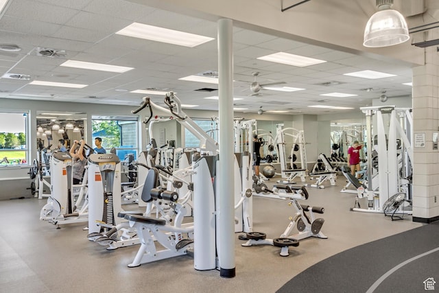 gym with a drop ceiling