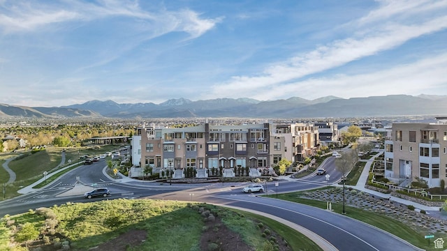 drone / aerial view of a mountainous background