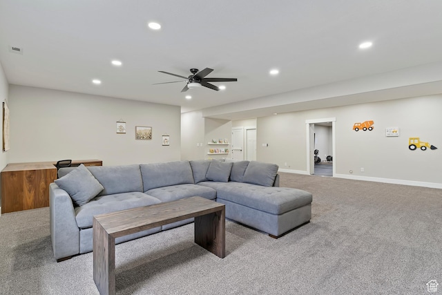 2685 N 850 E, North Ogden, UT 84414 - living room with carpet flooring, recessed lighting, a ceiling fan, and baseboards