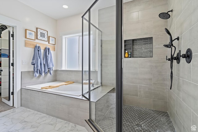 2685 N 850 E, North Ogden, UT 84414 - full bath with a stall shower, a bath, marble finish flooring, and recessed lighting