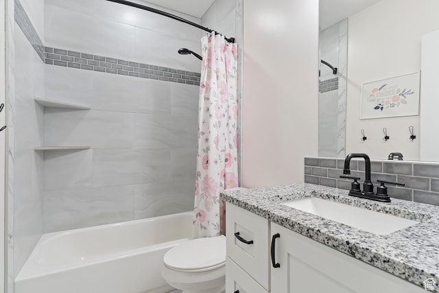 2685 N 850 E, North Ogden, UT 84414 - full bath with toilet, shower / bath combo, vanity, and backsplash