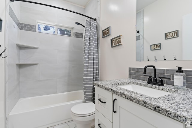 2685 N 850 E, North Ogden, UT 84414 - full bathroom featuring toilet, tasteful backsplash, vanity, and shower / bath combination with curtain