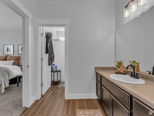 14642 S Mckellen Dr Unit 201, Herriman, UT 84096 - bathroom featuring wood finished floors, vanity, ensuite bathroom, and baseboards