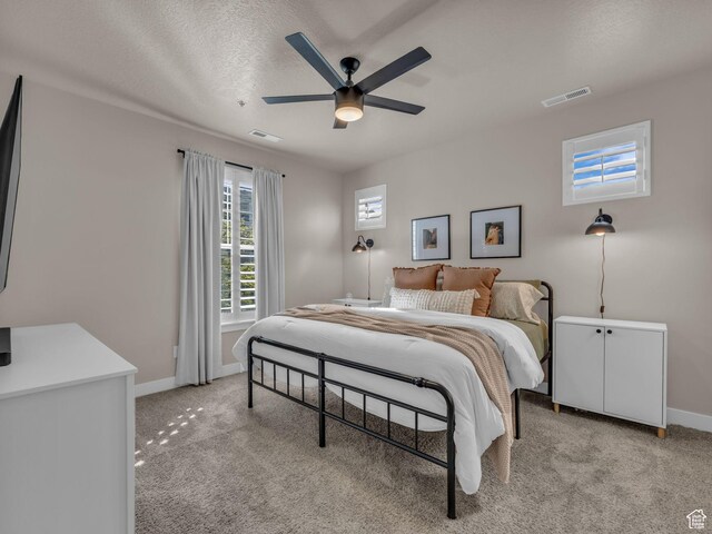 14642 S Mckellen Dr Unit 201, Herriman, UT 84096 - bedroom featuring baseboards, light carpet, ceiling fan, and a textured ceiling