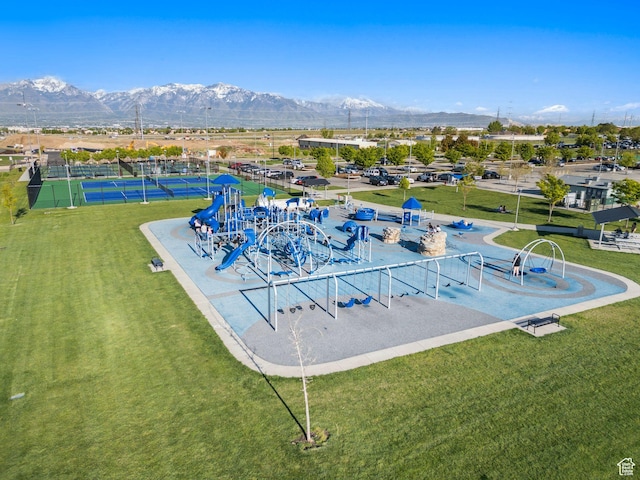 8392 S Oak Vista Dr, West Jordan, UT 84081 - view of swimming pool with a mountain view and a yard