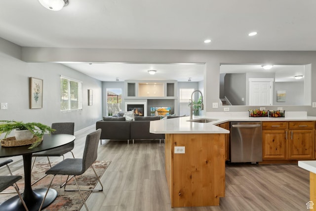 8392 S Oak Vista Dr, West Jordan, UT 84081 - kitchen featuring a sink, dishwasher, light wood-style floors, light countertops, and plenty of natural light