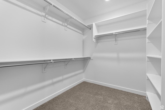 spacious closet featuring dark carpet
