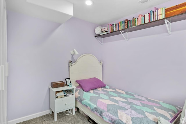 bedroom with carpet floors, baseboards, and recessed lighting
