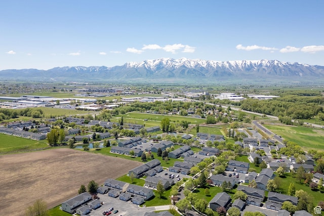 aerial perspective of suburban area with a mountainous background