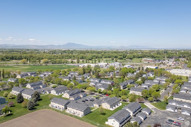aerial perspective of suburban area with a mountain backdrop