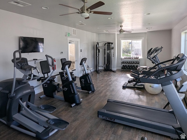 14397 S Hill Shadow Way Unit 87, Herriman, UT 84096 - workout area with ceiling fan, wood finished floors, baseboards, and recessed lighting