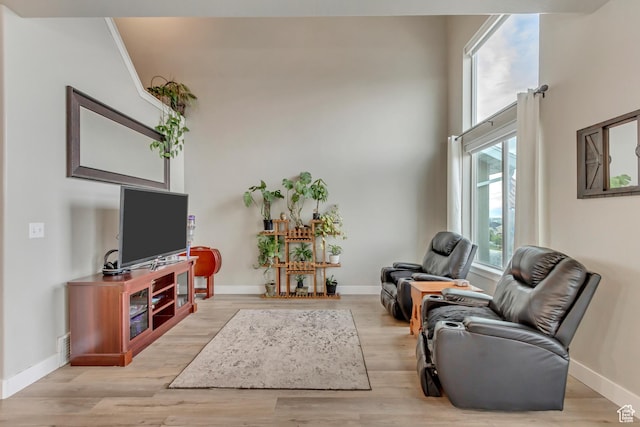 14397 S Hill Shadow Way Unit 87, Herriman, UT 84096 - living area with baseboards, light wood-style floors, and a high ceiling