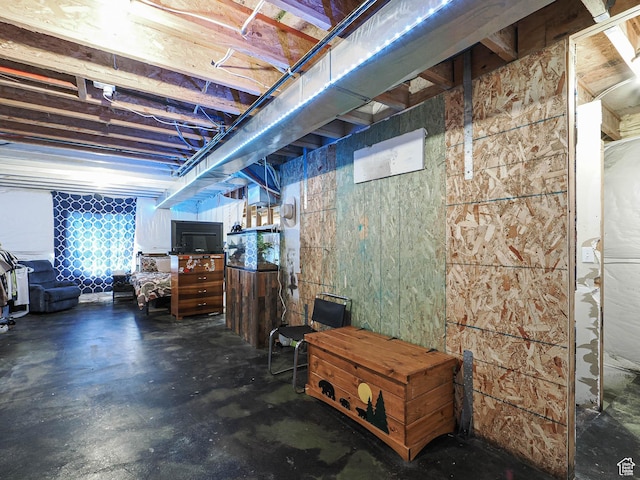 view of unfinished basement