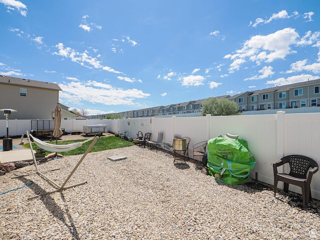 fenced backyard with a residential view