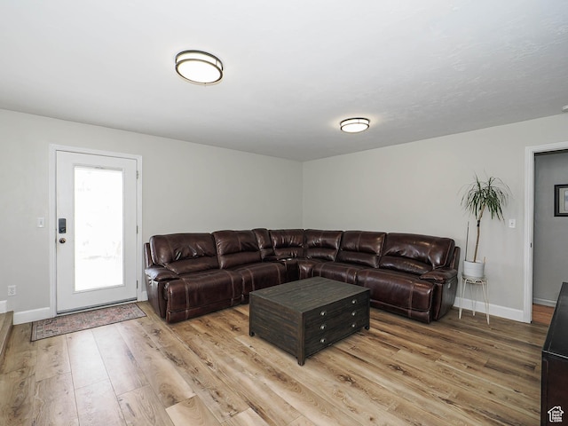living area with wood finished floors and baseboards