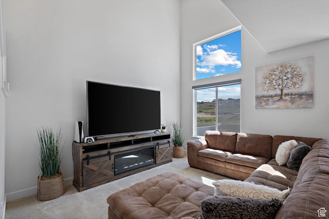 2005 N 4260 W, Lehi, UT 84043 - living room featuring carpet floors and a towering ceiling
