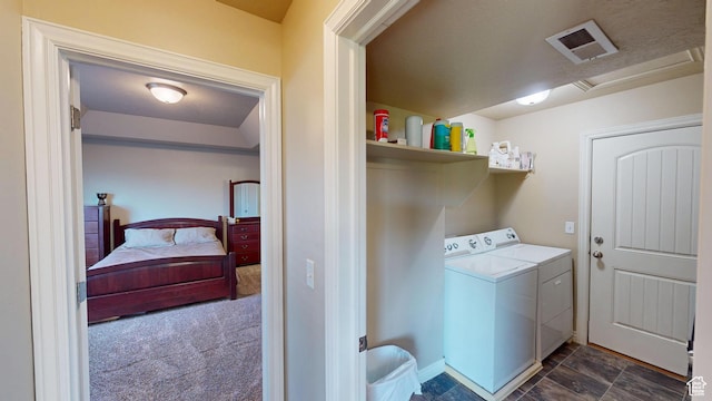 90 W Cedar Ln, Franklin, ID 83237 - washroom featuring washer and clothes dryer, attic access, and baseboards
