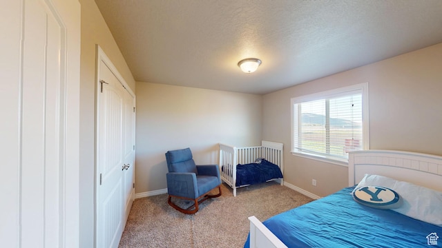 90 W Cedar Ln, Franklin, ID 83237 - bedroom with baseboards, carpet, and a textured ceiling