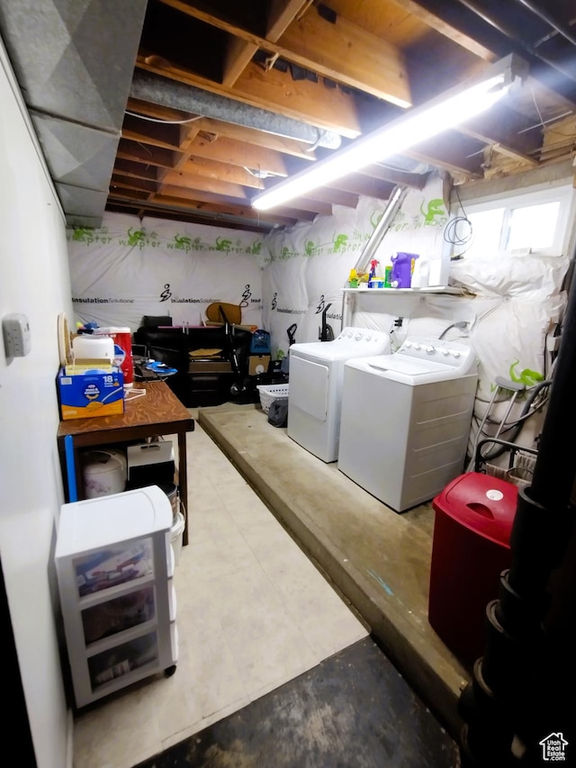 basement with washer and dryer