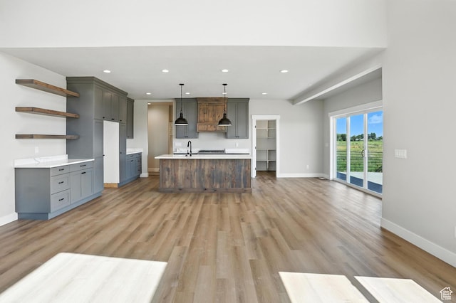 1734 N 4100 W, Plain City, UT 84404 - kitchen with open shelves, light wood-style flooring, light countertops, and recessed lighting
