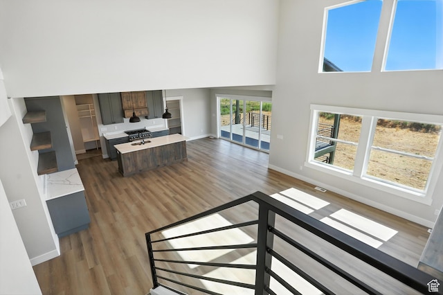 1734 N 4100 W, Plain City, UT 84404 - living room with a high ceiling and dark wood-style flooring