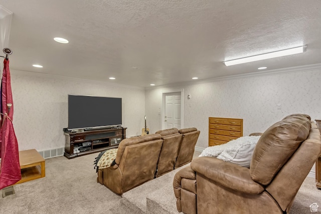 542 E 10000 S, Salem, UT 84653 - carpeted living room with recessed lighting, ornamental molding, and a textured ceiling