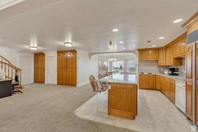 542 E 10000 S, Salem, UT 84653 - kitchen with white dishwasher, a chandelier, light countertops, recessed lighting, and a kitchen island