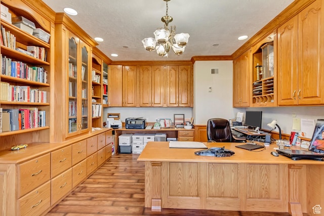 542 E 10000 S, Salem, UT 84653 - home office with built in study area, light wood-style flooring, recessed lighting, and a chandelier