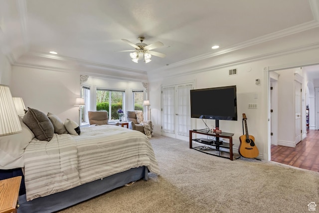 542 E 10000 S, Salem, UT 84653 - bedroom with crown molding, recessed lighting, baseboards, carpet flooring, and a ceiling fan