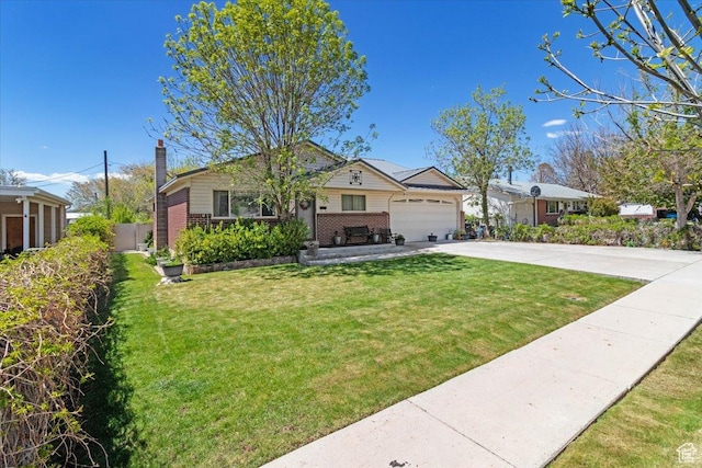 377 N 300 E, Nephi, UT 84648 - single story home with brick siding, concrete driveway, a garage, and a chimney