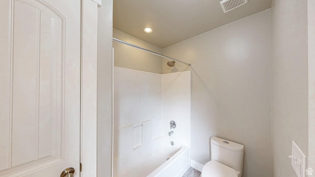 full bathroom with toilet, shower / bathtub combination, and recessed lighting