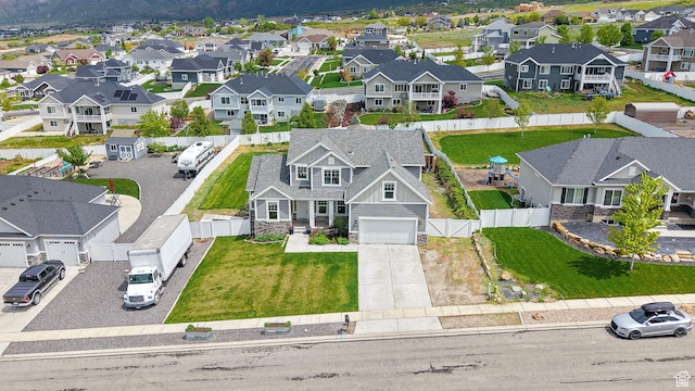 aerial perspective of suburban area with a mountainous background