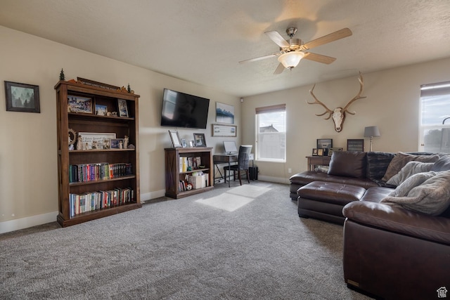 730 S 500 E, Roosevelt, UT 84066 - living area with a ceiling fan, carpet, and baseboards