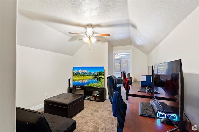 2099 W 700 S, Syracuse, UT 84075 - office featuring ceiling fan, carpet floors, vaulted ceiling, and a textured ceiling