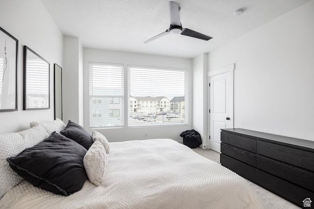 bedroom with carpet floors and ceiling fan